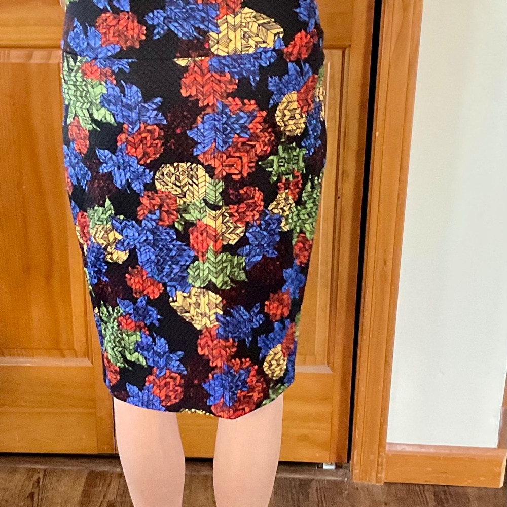 Lularoe Cassie with Black Background and Multi-colored Pattern
